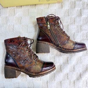 L’Artiste Spring Step Fallinluv Leather Ankle Boots Brown Boho Size 5 NWT